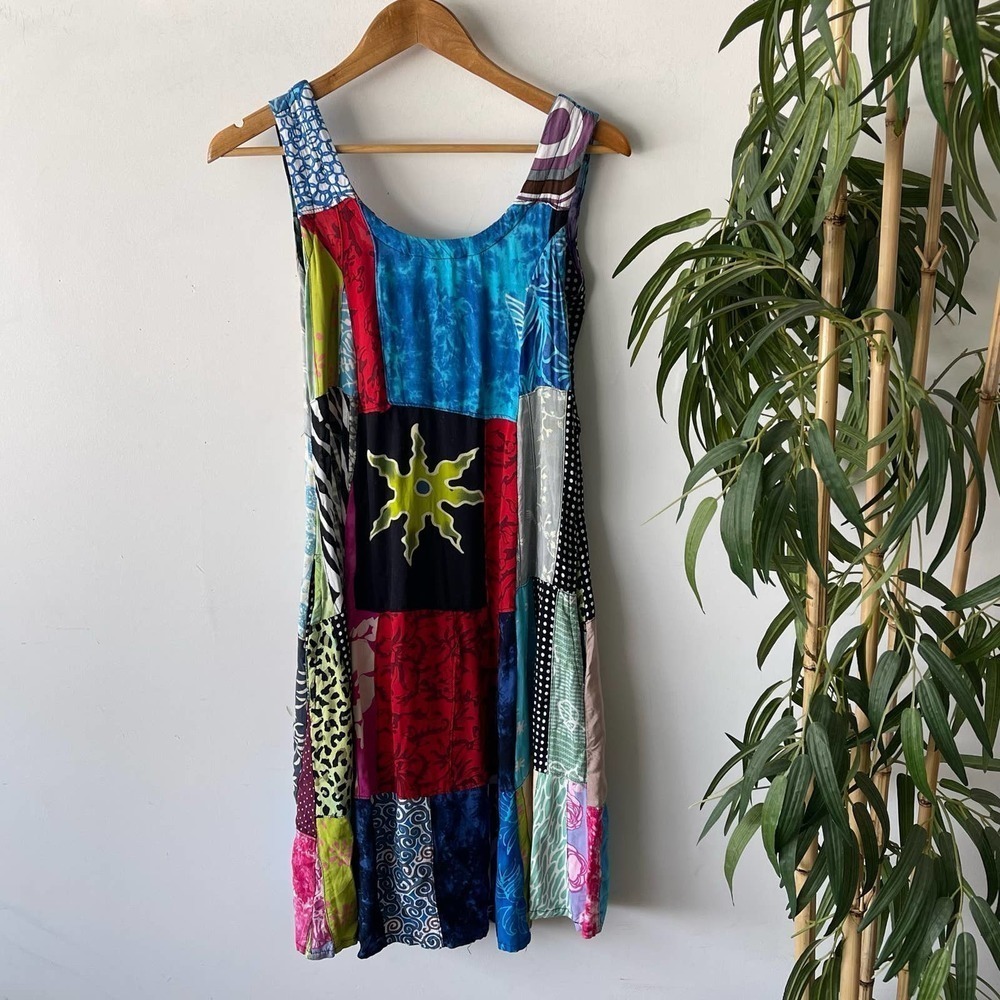Patricia Dress Womens Medium Colorful Floral Hawaiian Summer Tropical Patchwork